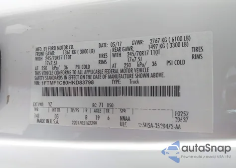 2017 Ford F150 from USA, damaged, VIN 1FTMF1C80HKD83798